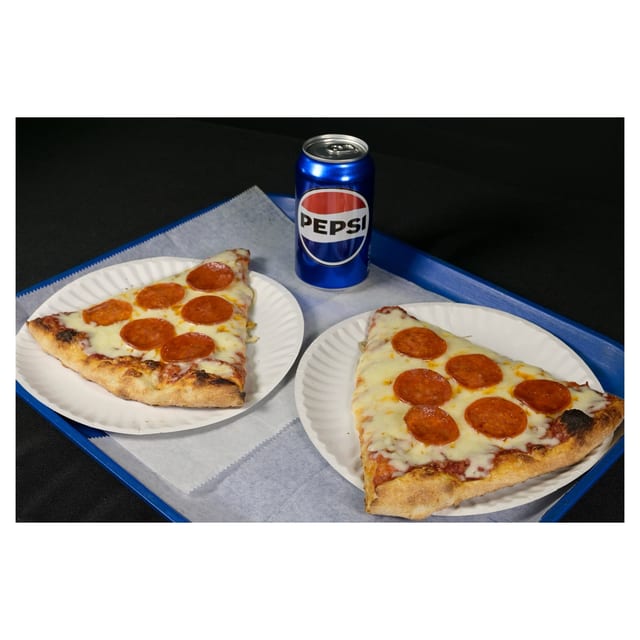 2 Slice of Gourmet Pizza & Can Soda.
